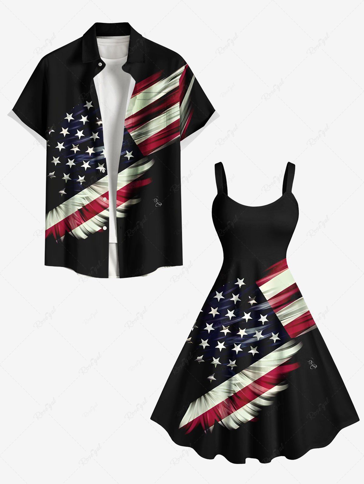 Unique Patriotic American Flag Light Beam 3D Print Plus Size Matching Outfit For Couples  