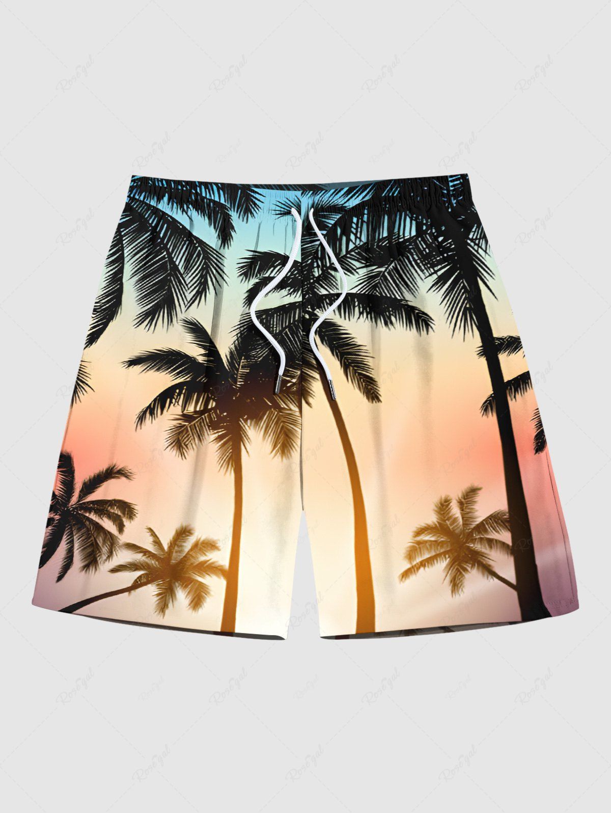 Unique Plus Size Coconut Tree Ombre Print Hawaii Beach Shorts For Men  