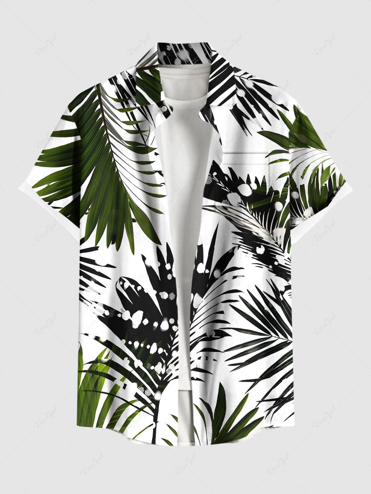 Unique Plus Size Ombre Tropical Leaves Spotted Print Hawaii Button Pocket Shirt For Men  