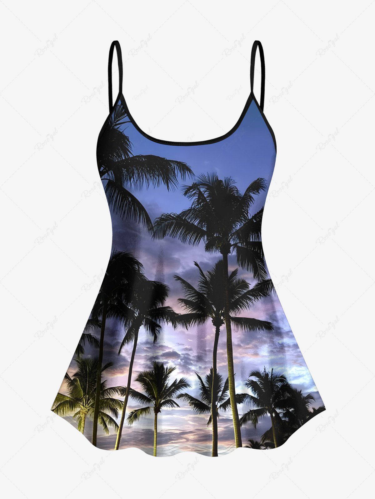 Cheap Coconut Tree Ombre Sky Print Hawaii Tankini Top(Adjustable Shoulder Strap)  