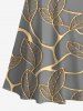 Plus Size Metallic Leaf Print Cold Shoulder Crisscross Hawaii Maxi Dress -  