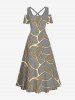 Maxi Robe Feuille Métallique Croisée Imprimée à Epaule Dénudée de Grande Taille - Gris 2X