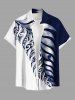 Two Tone Contrast Colorblock Tropical Leaf Print Plus Size Matching Hawaii Beach Outfit For Couples - Blanc 