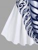 Two Tone Contrast Colorblock Tropical Leaf Print Plus Size Matching Hawaii Beach Outfit For Couples - Blanc 