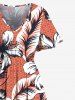 Plus Size Floral Tropical Leaves Print Hawaii Split Pocket A Line Midi Dress -  
