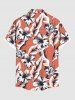 Plus Size Floral Tropical Leaves Print Hawaii Button Pocket Shirt For Men -  