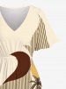 Robe Trapèze Mi-longue Imprimé Cocotier et Lune avec Poche Grande Taille - café lumière L