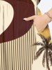 Robe Trapèze Mi-longue Imprimé Cocotier et Lune avec Poche Grande Taille - café lumière L