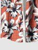 Plus Size Floral Tropical Leaves Print Hawaii Button Pocket Shirt For Men -  