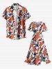 Plus Size Floral Tropical Leaves Print Hawaii Split Pocket A Line Midi Dress -  