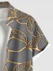 Plus Size Metallic Leaf Print Buttons Pocket Hawaii Shirt For Men -  