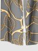 Plus Size Metallic Leaf Print Buttons Pocket Hawaii Shirt For Men -  