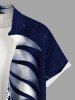 Plus Size Two Tone Contrast Colorblock Tropical Leaf Print Buttons Pocket Hawaii Shirt For Men -  