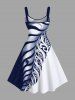 Plus Size Two Tone Contrast Colorblock Tropical Leaf Print Hawaii Tank Dress -  