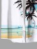 Plus Size Coconut Tree Watercolor Beach Print Hawaii Button Pocket Shirt For Men -  