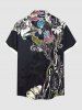 Plus Size Flower Leaf Branch Print Hawaii Button Pocket Shirt For Men -  