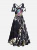 Robe longue trapèze à imprimé fleurs et branches, style hawaïen, épaules dénudées et bretelles croisées, grande taille - Noir L