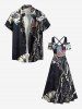 Robe longue trapèze à imprimé fleurs et branches, style hawaïen, épaules dénudées et bretelles croisées, grande taille - Noir L
