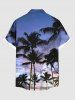 Plus Size Coconut Tree Ombre Sky Print Hawaii Button Pocket Shirt For Men -  