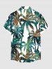 Plus Size Coconut Tree Tropical Leaves Print Hawaii Button Pocket Shirt For Men -  
