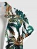 Plus Size Coconut Tree Tropical Leaves Print Hawaii Button Pocket Shirt For Men -  