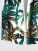 Plus Size Coconut Tree Tropical Leaves Print Hawaii Button Pocket Shirt For Men -  