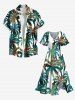Plus Size Coconut Tree Tropical Leaves Print Hawaii Split Pocket A Line Midi Dress -  