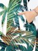 Plus Size Coconut Tree Tropical Leaves Print Hawaii Split Pocket A Line Midi Dress -  