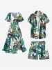 Short de Plage à Imprimé Feuilles D'Arbre Tropical avec Cordon de Serrage Grande-Taille pour Hommes - Vert profond XL