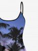 Coconut Tree Ombre Sky Print Hawaii Tankini Top(Adjustable Shoulder Strap) -  