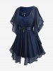 Plus Size Butterfly Sleeve Chiffon Textured Ruched O-Ring Cross Belted 2 in1 Blouse -  