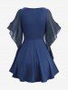 Plus Size Butterfly Sleeve Chiffon Textured Ruched O-Ring Cross Belted 2 in1 Blouse -  