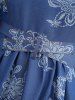 Plus Size Flowers Leaf Print Crisscross Belted Cold Shoulder Denim Top - Bleu L | US 12