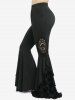 Plus Size Skull Mesh Flocking Ruffles Floral Applique Pockets Flare Pants -  