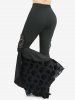 Plus Size Skull Mesh Flocking Ruffles Floral Applique Pockets Flare Pants -  