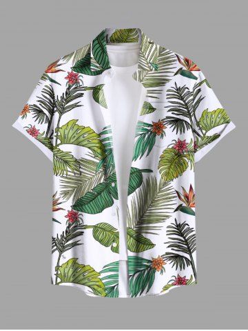 Chemise hawaïenne à imprimé floral tropical et grandes tailles avec poche boutonnée pour homme - GREEN - S