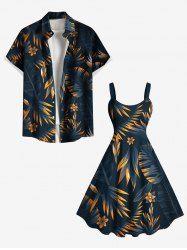 Tropical Leaf Flowers Print Plus Size Matching Hawaii Beach Outfit For Couples -  