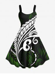 Robe à Bretelles Imprimée de Feuilles Tropicales - Noir S