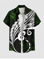 Chemise Imprimé à Feuilles et Fleurs Tropicales à Boutons Grande Taille avec Poche pour Homme - Noir S
