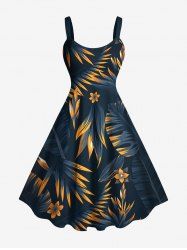 Robe Débardeur de Grande Taille à Imprimé Floral et de Feuilles Tropicales - Bleu de Minuit 3X