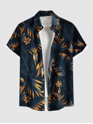 Plus Size Tropical Leaf Flowers Print Buttons Pocket Hawaii Shirt For Men -  