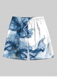 Plus Size Ombre Smoke Print Hawaii Drawstring Beach Shorts For Men -  