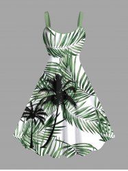 Robe Débardeur Hawaïen Feuille Arbre Noix de Coco Imprimé de Grande Taille - Vert 4X
