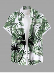 Plus Size Coconut Tree Tropical Leaf Print Buttons Pocket Hawaii Shirt For Men -  