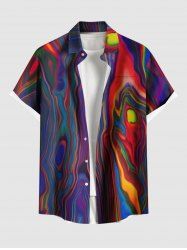 Plus Size Abstract Painting Colorful Beach Print Buttons Pocket Hawaii Shirt For Men -  