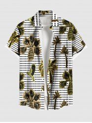 Chemise Pin-Up Grande Taille Imprimé Oiseaux et Cocotier à Pois avec Poche - Blanc 3XL