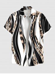 Plus Size Leopard Curve Colorblock Print Hawaii Button Pocket Shirt For Men -  