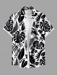 Plus Size Floral Tropical Leaves Two Tone Print Hawaii Button Pocket Shirt For Men -  
