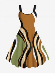 Plus Size Curve Striped Print Hawaii A Line Tank Dress -  