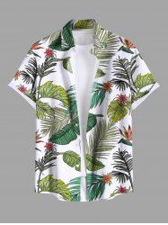Chemise hawaïenne à imprimé floral tropical et grandes tailles avec poche boutonnée pour homme - Vert S